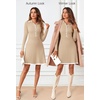 MEROKEETY Women’s Fall Long Sleeve Pleated Knit Work Sweater Mini Dress(Khaki)