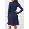 MEROKEETY Women’s Fall Long Sleeve Pleated Knit Work Sweater Mini Dress(Navy)