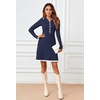 MEROKEETY Women’s Fall Long Sleeve Pleated Knit Work Sweater Mini Dress(Navy)