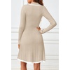 MEROKEETY Women’s Fall Long Sleeve Pleated Knit Work Sweater Mini Dress(Oatmeal)