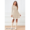 MEROKEETY Women’s Fall Long Sleeve Pleated Knit Work Sweater Mini Dress(Oatmeal)