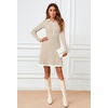 MEROKEETY Women’s Fall Long Sleeve Pleated Knit Work Sweater Mini Dress(Oatmeal)