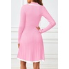MEROKEETY Women’s Fall Long Sleeve Pleated Knit Work Sweater Mini Dress(Pink)