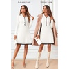 MEROKEETY Women’s Fall Long Sleeve Pleated Knit Work Sweater Mini Dress(White)