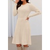 MEROKEETY Women’s Long Sleeve A Line Pleated Sweater Dress(Apricot)