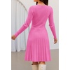 MEROKEETY Women’s Long Sleeve A Line Pleated Sweater Dress(Hotpink)