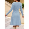 MEROKEETY Women’s Long Sleeve A Line Pleated Sweater Dress(Lightblue)