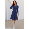 MEROKEETY Women’s Long Sleeve A Line Pleated Sweater Dress(Navy)