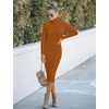 MEROKEETY Women’s Ribbed Knit Fall Bodycon Midi Sweater Dress(Brown)