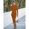MEROKEETY Women’s Ribbed Knit Fall Bodycon Midi Sweater Dress(Brown)