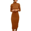 MEROKEETY Women’s Ribbed Knit Fall Bodycon Midi Sweater Dress(Brown)