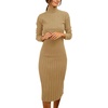 MEROKEETY Women’s Ribbed Knit Fall Bodycon Midi Sweater Dress(Camel Color)