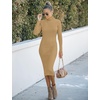 MEROKEETY Women’s Ribbed Knit Fall Bodycon Midi Sweater Dress(Camel Color)
