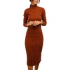 MEROKEETY Women’s Ribbed Knit Fall Bodycon Midi Sweater Dress(Caramel)
