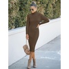 MEROKEETY Women’s Ribbed Knit Fall Bodycon Midi Sweater Dress(Coffee)