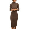 MEROKEETY Women’s Ribbed Knit Fall Bodycon Midi Sweater Dress(Coffee)