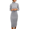 MEROKEETY Women’s Ribbed Knit Fall Bodycon Midi Sweater Dress(Grey)