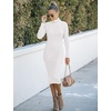 MEROKEETY Women’s Ribbed Knit Fall Bodycon Midi Sweater Dress(White)