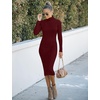 MEROKEETY Women’s Ribbed Knit Fall Bodycon Midi Sweater Dress(Wine)