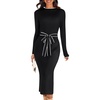 MEROKEETY Women’s Fall Long Sleeve Bodycon Tie Waist Midi Sweater Dress(Black)