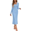 MEROKEETY Womens Fall Long Sleeve Flower Ruffle Trim Bodycon Sweater Dress(Blue)