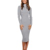 MEROKEETY Women’s Ribbed Knit Fall Bodycon Midi Sweater Dress(Grey)