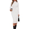 MEROKEETY Women’s Ribbed Knit Fall Bodycon Midi Sweater Dress(White)