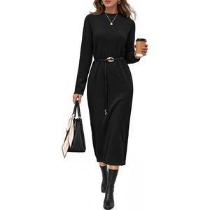 MEROKEETY Women’s Fall Sweater Dress 2026 Winter Long Sleeve Midi Dresses(Black)
