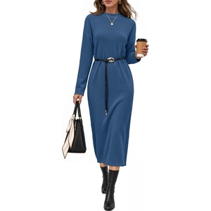 MEROKEETY Women’s Fall Sweater Dress 2026 Winter Long Sleeve Midi Dresses(Dustyblue)