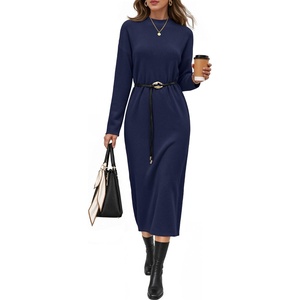 MEROKEETY Women’s Fall Sweater Dress 2026 Winter Long Sleeve Midi Dresses(Navy)