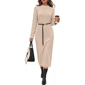 MEROKEETY Women’s Fall Sweater Dress 2026 Winter Long Sleeve Midi Dresses(Oatmeal)